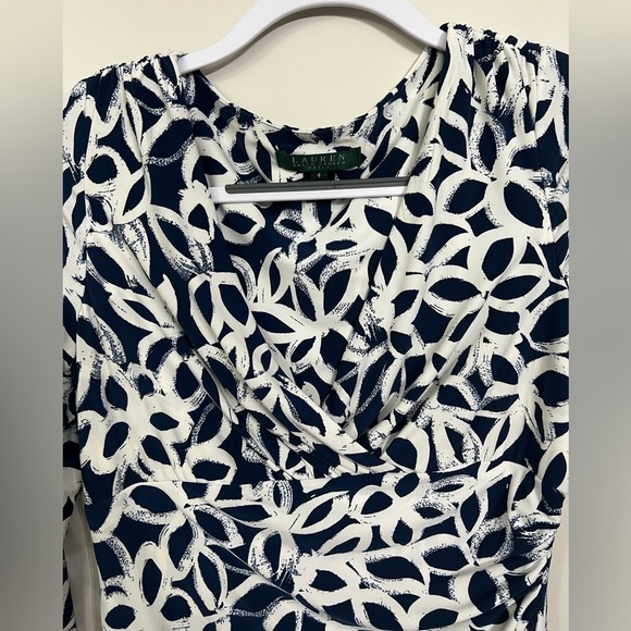 Lauren Ralph Lauren Navy/White Faux Wrap Dress Size 4 Classic Preppy Office - Picture 3 of 10